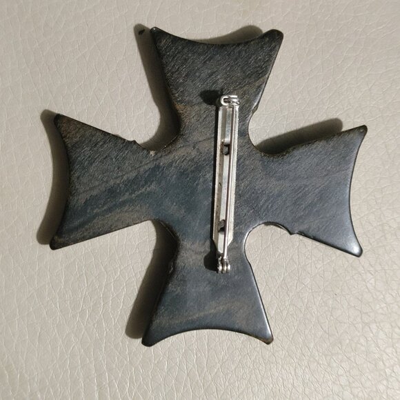Large Armenian Wooden Silver Tone MCM Gothic Cross Brooch Pin Statement Vintage - Picture 5 of 9
